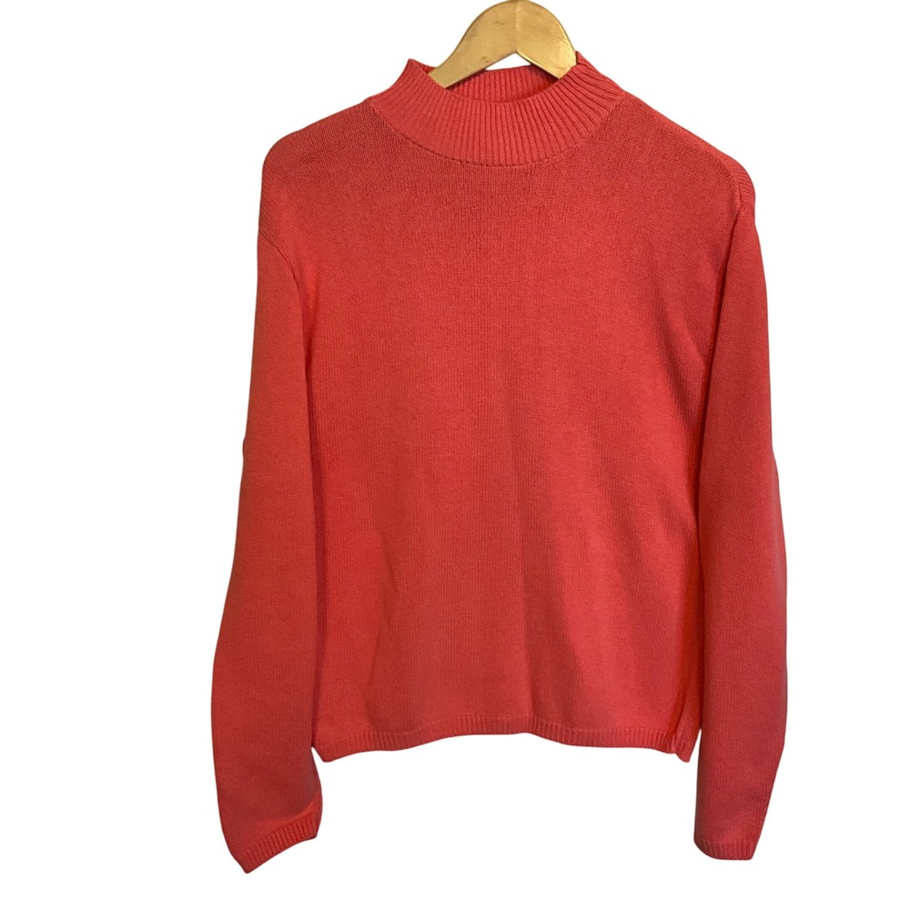 Vintage Pierre Cardin Coral Mock Neck Knit Sweater Women's Large Cotton USA Made